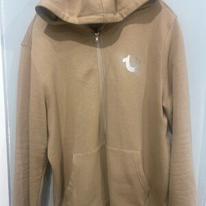 True Religion Beige Hoodie with Metallic Logo